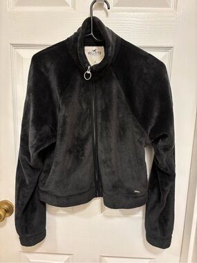 Hollister Plush Zip-Up Jacket Black Size XS Mock Neck